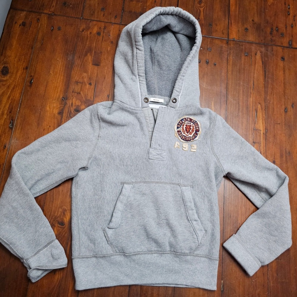 Abercrombie Kids Muscle Fit Quarter Zip Hoodie Gray Adk Mtn Patch Sweatshirt